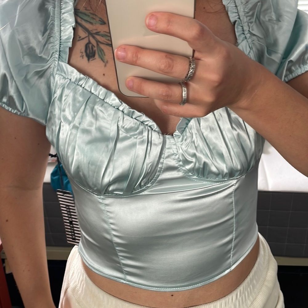 Baby blue shiny crop